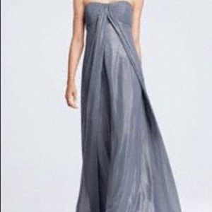 Strapless fog foil split front beaded bodice pewter gown NEVER WORN